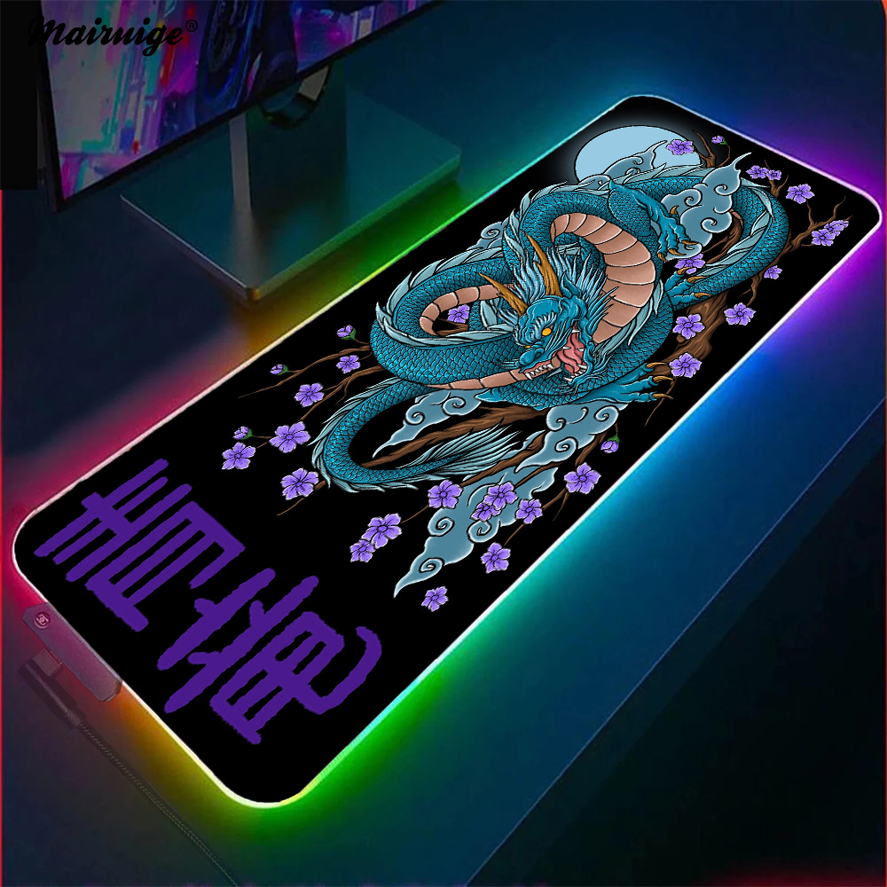 Desk Setup Rug - Black Dragon Mouse Pad 900x400 Desk