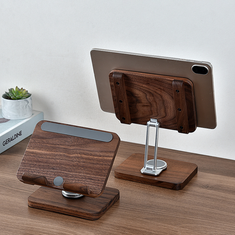 Desk Setup For Studying - Black Walnut iPad Stand with 360°