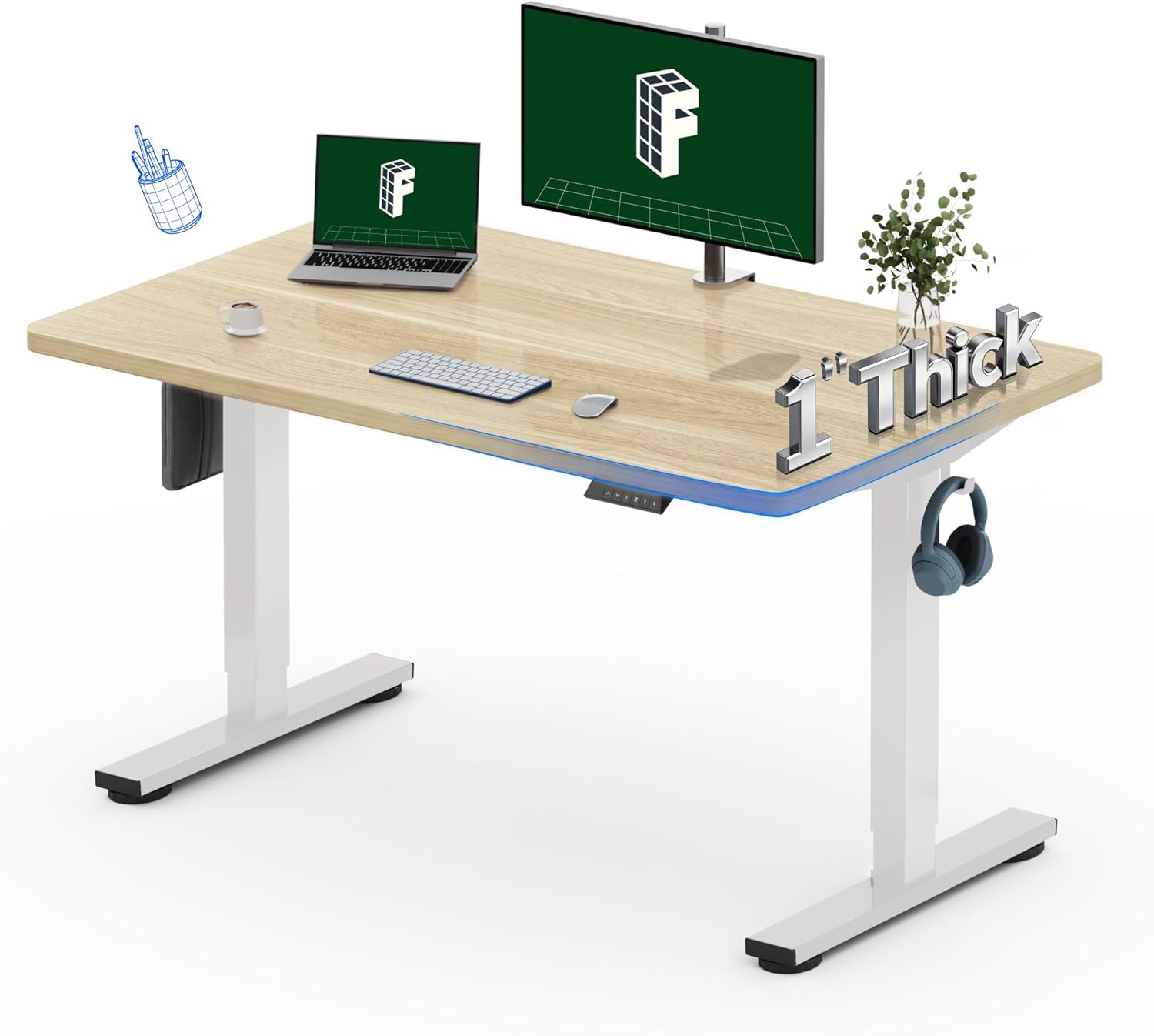 Desk Setup For Studying - Electric Standing Desk 48x30 Inches, One-Piece