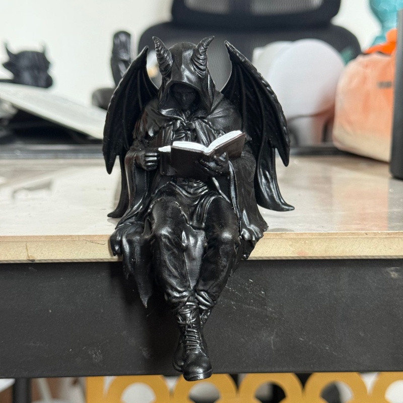 Desk Setup Black - Gothic Demon Reading Book Shelf Sitter