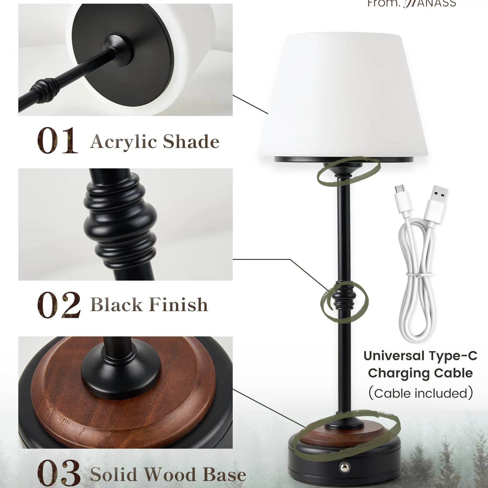 Cordless Table Lamps Set of  5 - đánh giá và giá Desk Setup Table