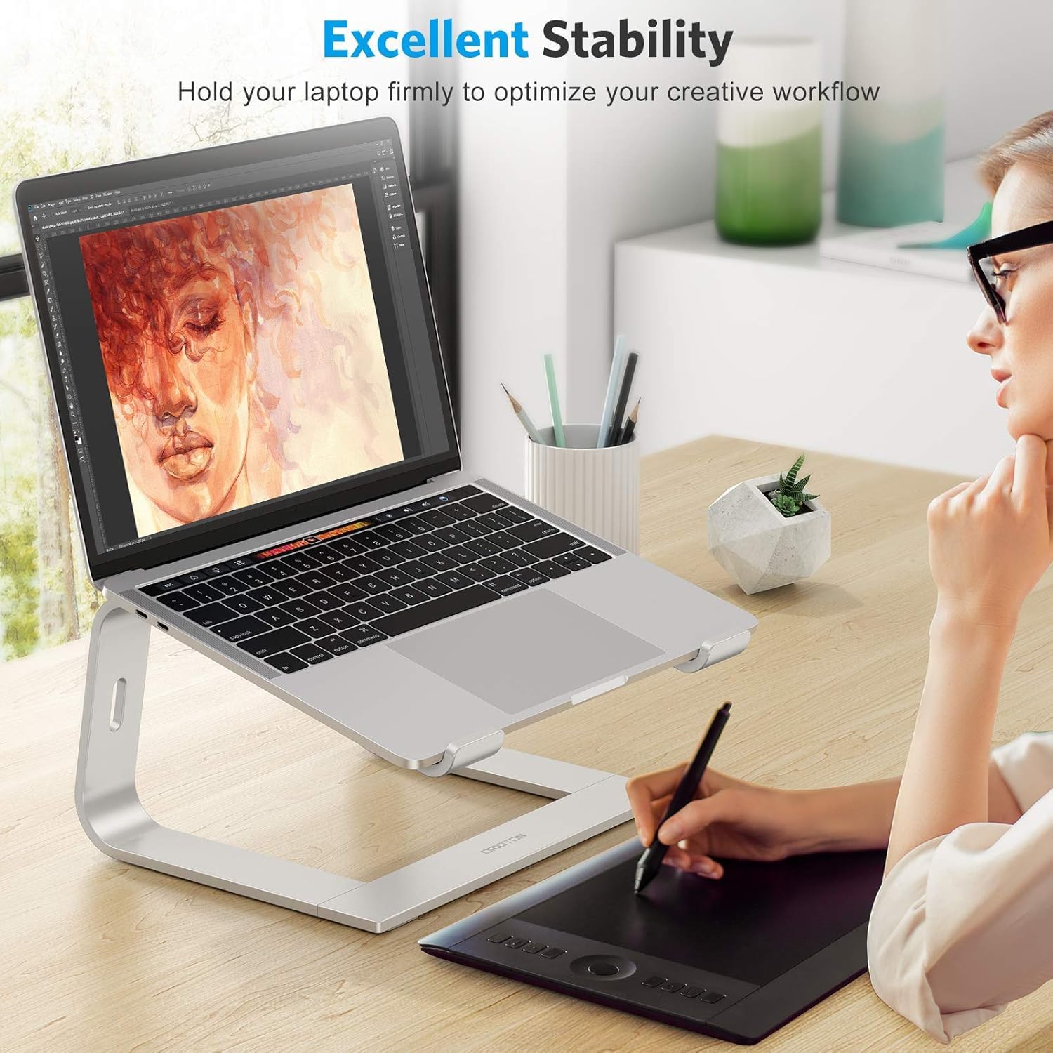 Adjustable Laptop Stand, Detac - đánh giá và giá Desk Setup Mac