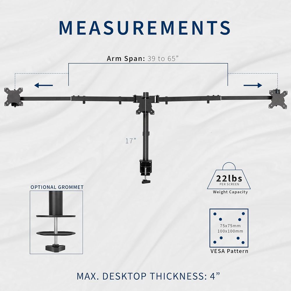 Triple Monitor Desk Mount, Adj - đánh giá và giá Desk Setup Black