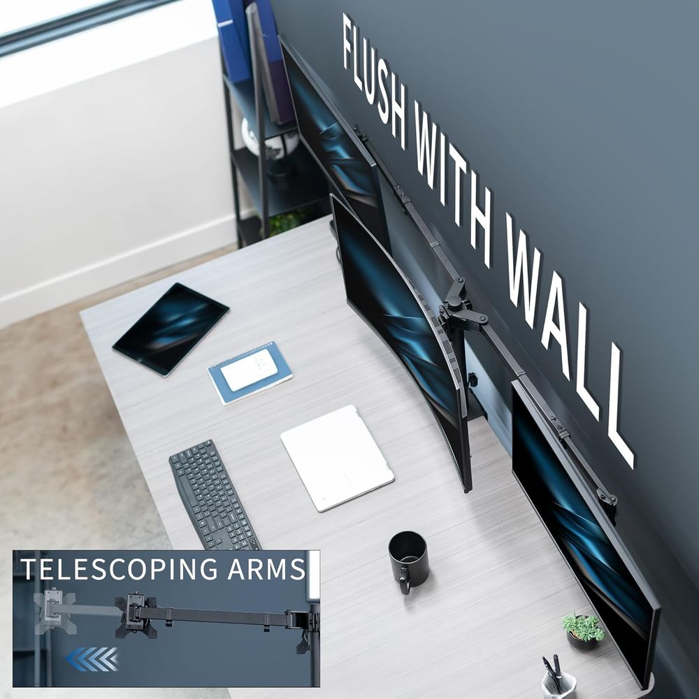 Triple Monitor Desk Mount, Adj - đánh giá và giá Desk Setup Black