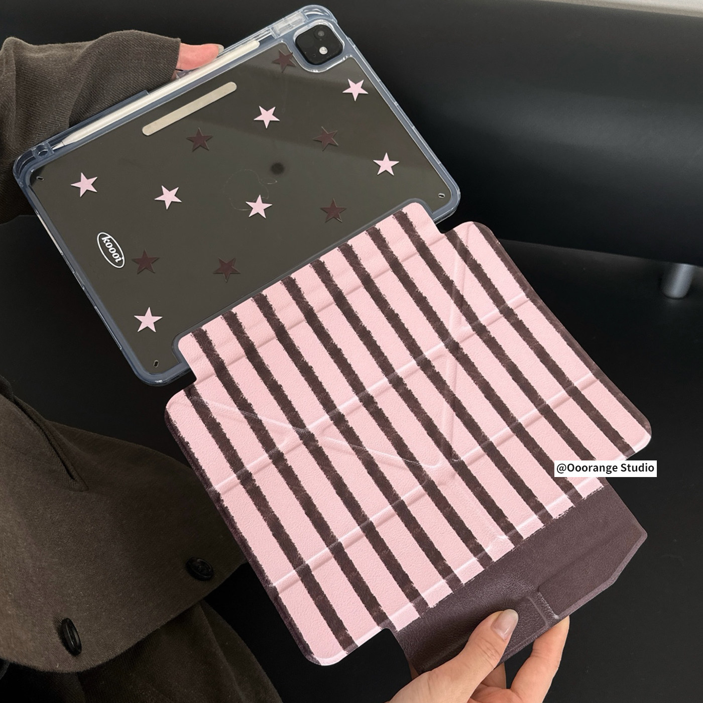 Ins Pink And Brown Stripe Tabl - đánh giá và giá Desk Setup Ipad