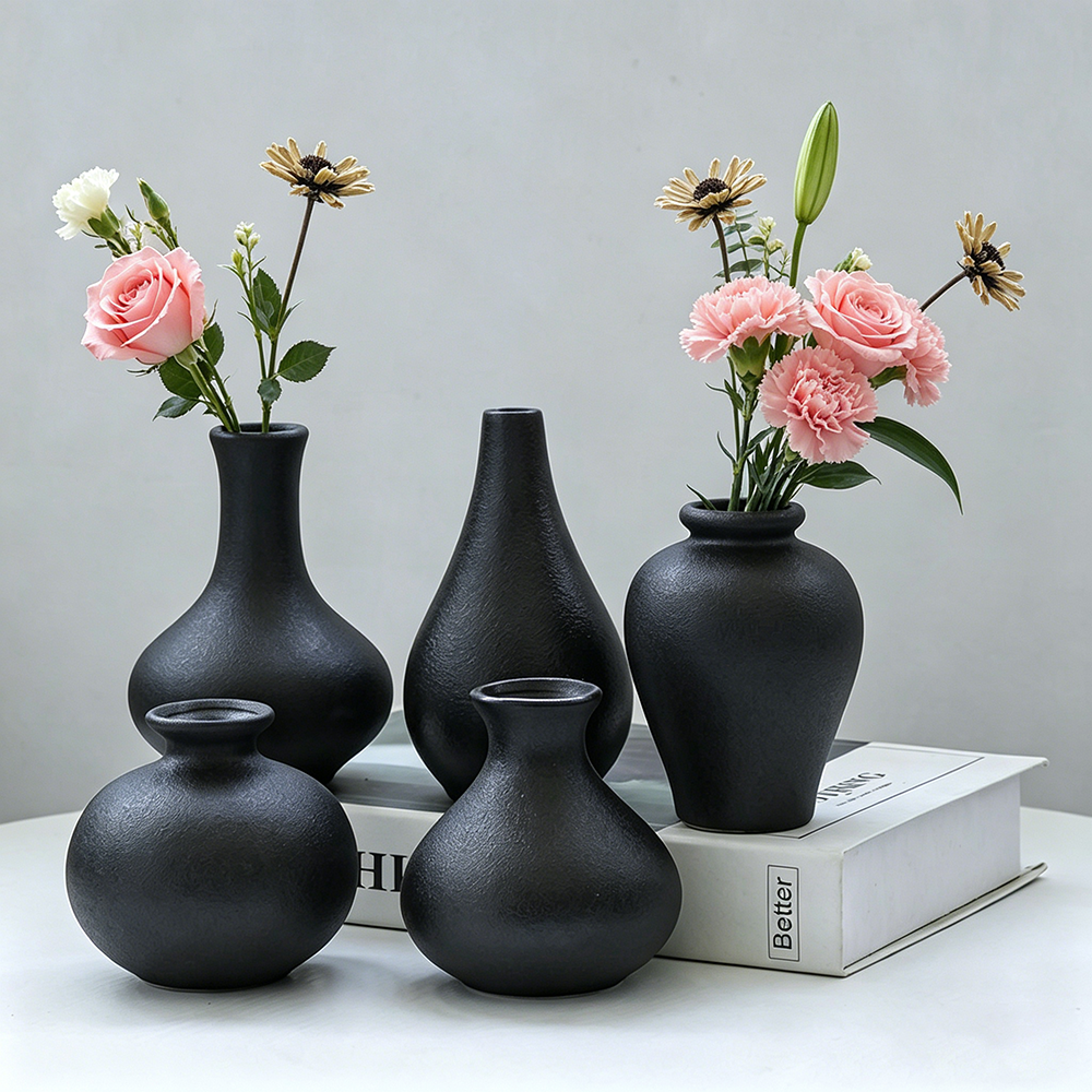 5Pcs Black Ceramic Vase Set Mo - đánh giá và giá Desk Setup Black